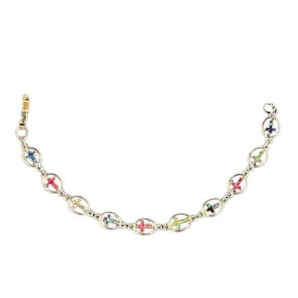 👋 3/$15 Silver Natural Shell Cross Bracelet 🌈 - Picture 1 of 8